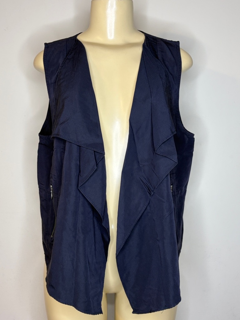Chico’s Navy Sleeveless Draped Open Front Vest Size 1